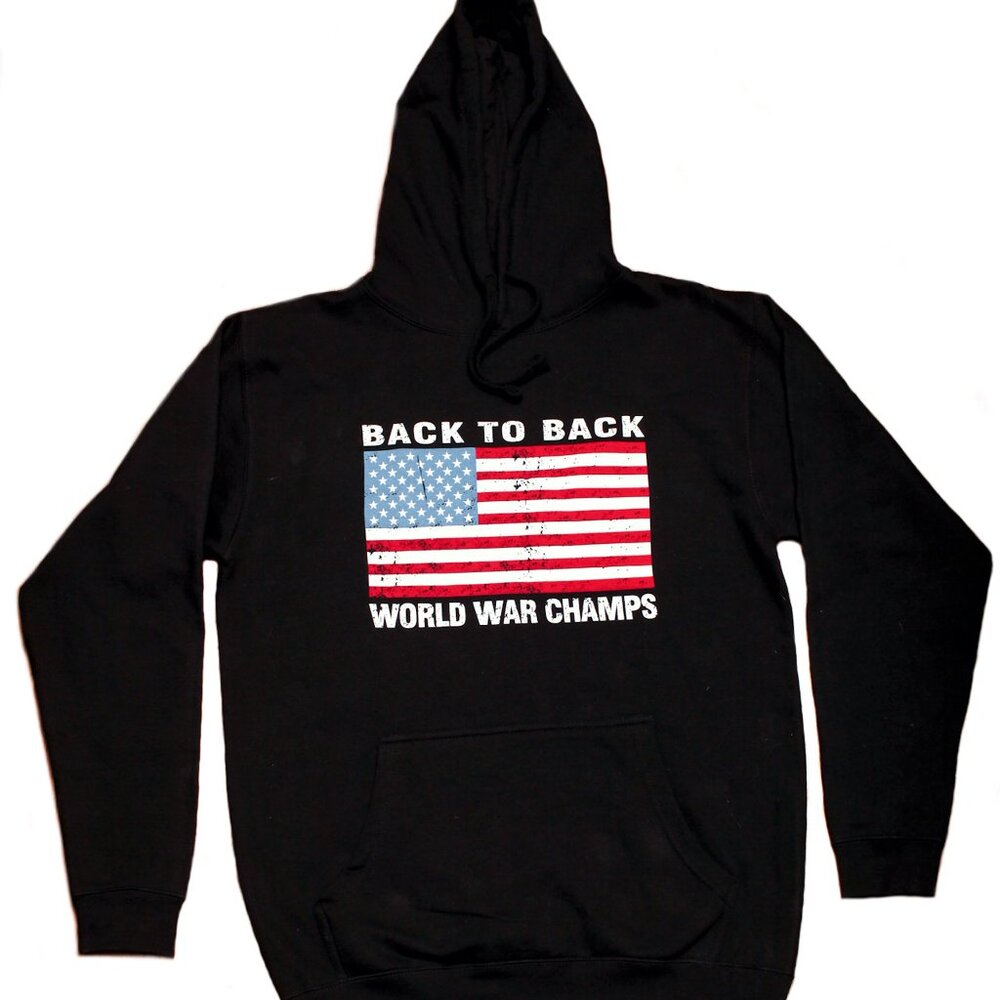 Back To Back World War Champs Pullover Hoodie USA Distressed Flag Black
